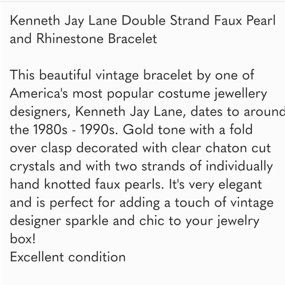 KENNETH J LANE PEARLS AND RHINESTONES DOUBLE ROW BRACELET!!!  BEAUTIFUL!!! - Picture 5 of 7